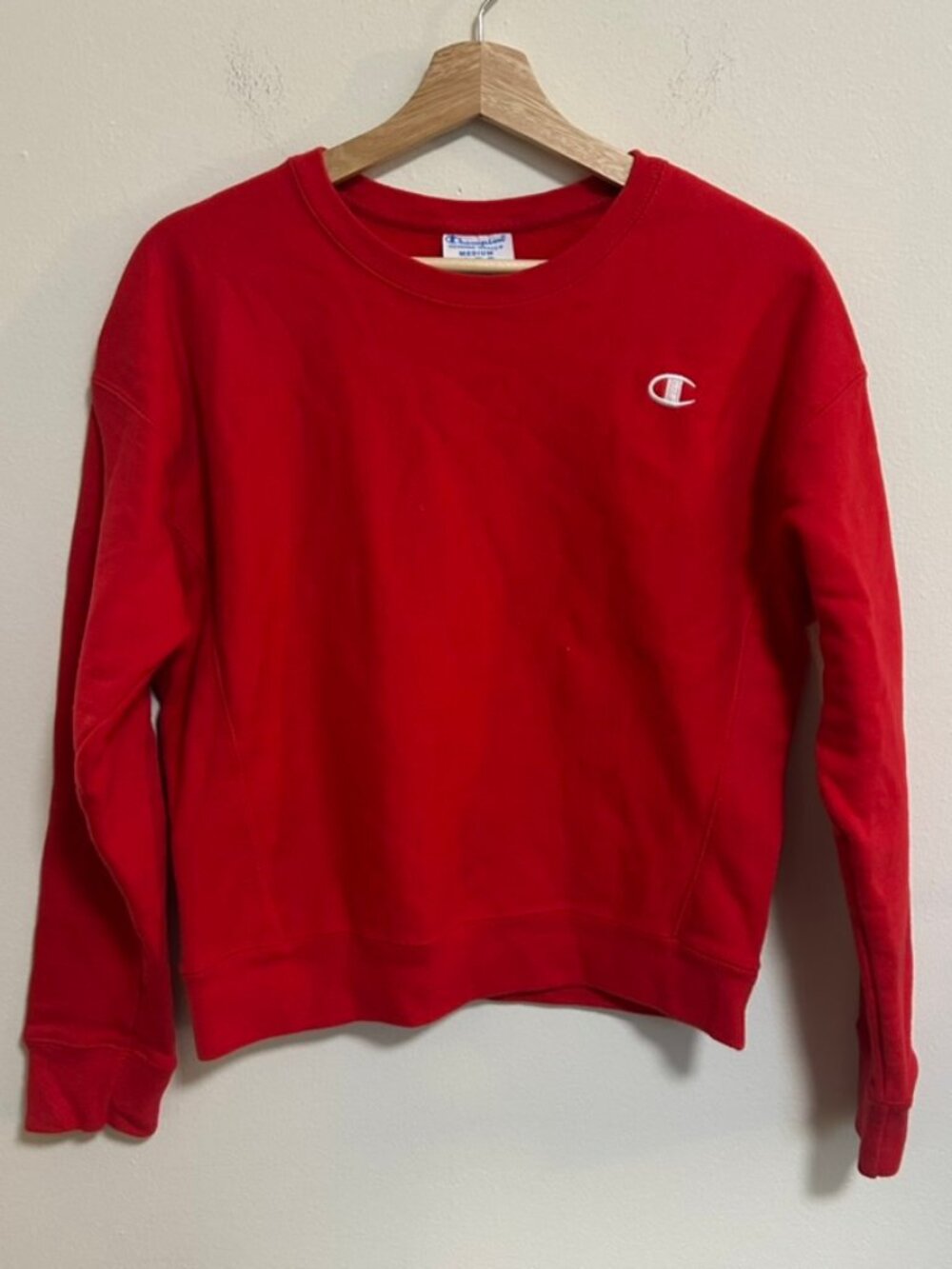 Champion Reverse Weave Crewneck Sweatshirt Red Athleisure Loungewear Sz M EUC